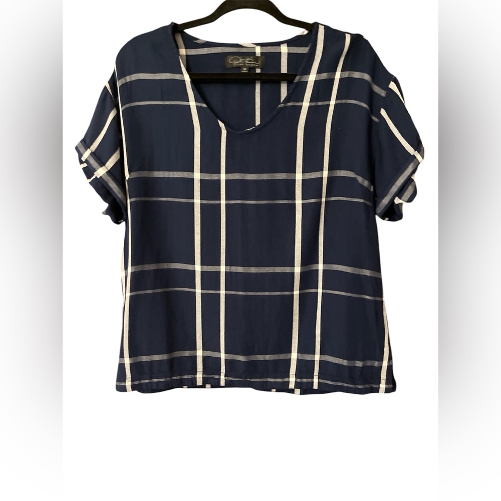 Diane Gilman Navy Lattice Windowpane top